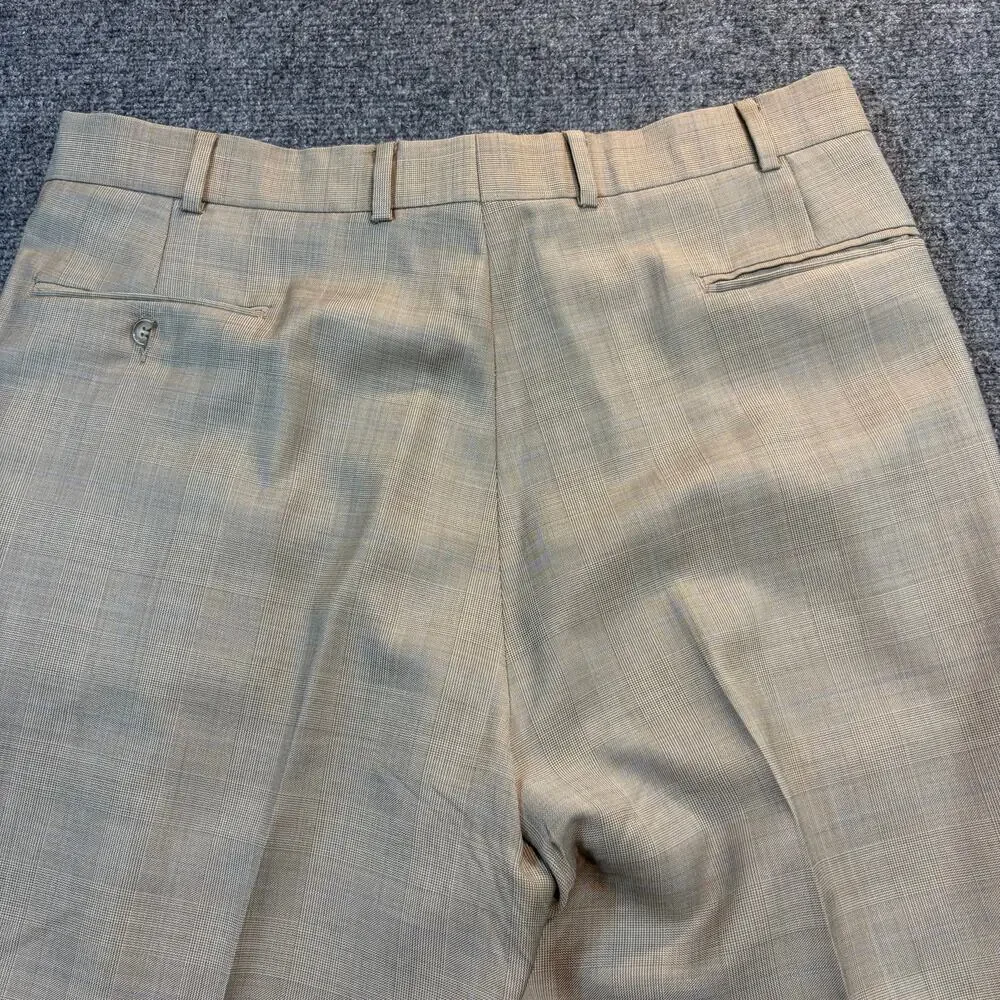 Vintage Brooks Brothers Tan Plaid Wool Suit Mens 42R 2 Piece Set Blazer Pants